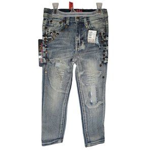 12K Girls 3T Light Wash Studded Distressed Jeans